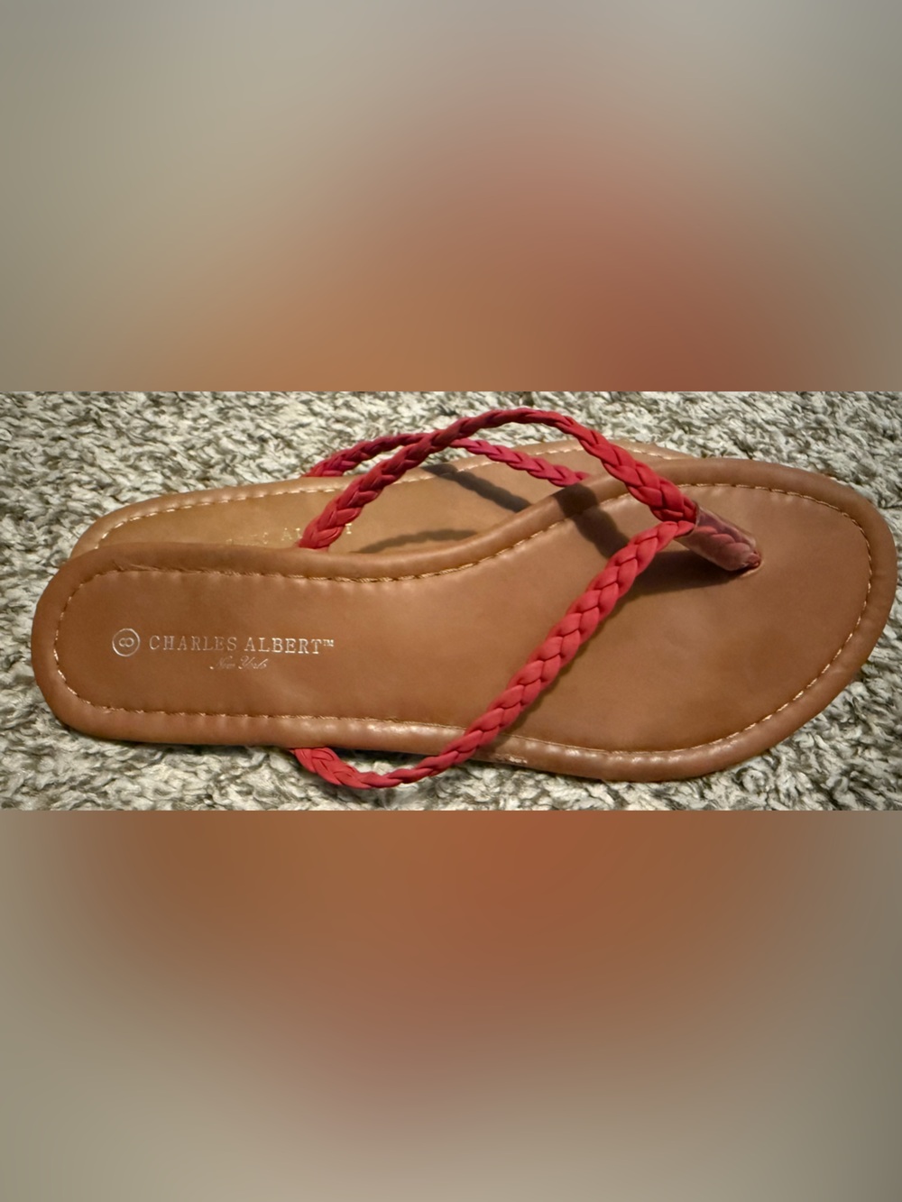 Charles Albert Mauve Braided Thong Sandals with Tan Footbed - Picture 2 of 3